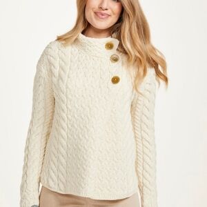 Carraig Donn Super Soft 3 Button Merino Wool Cardigan White Size Medium